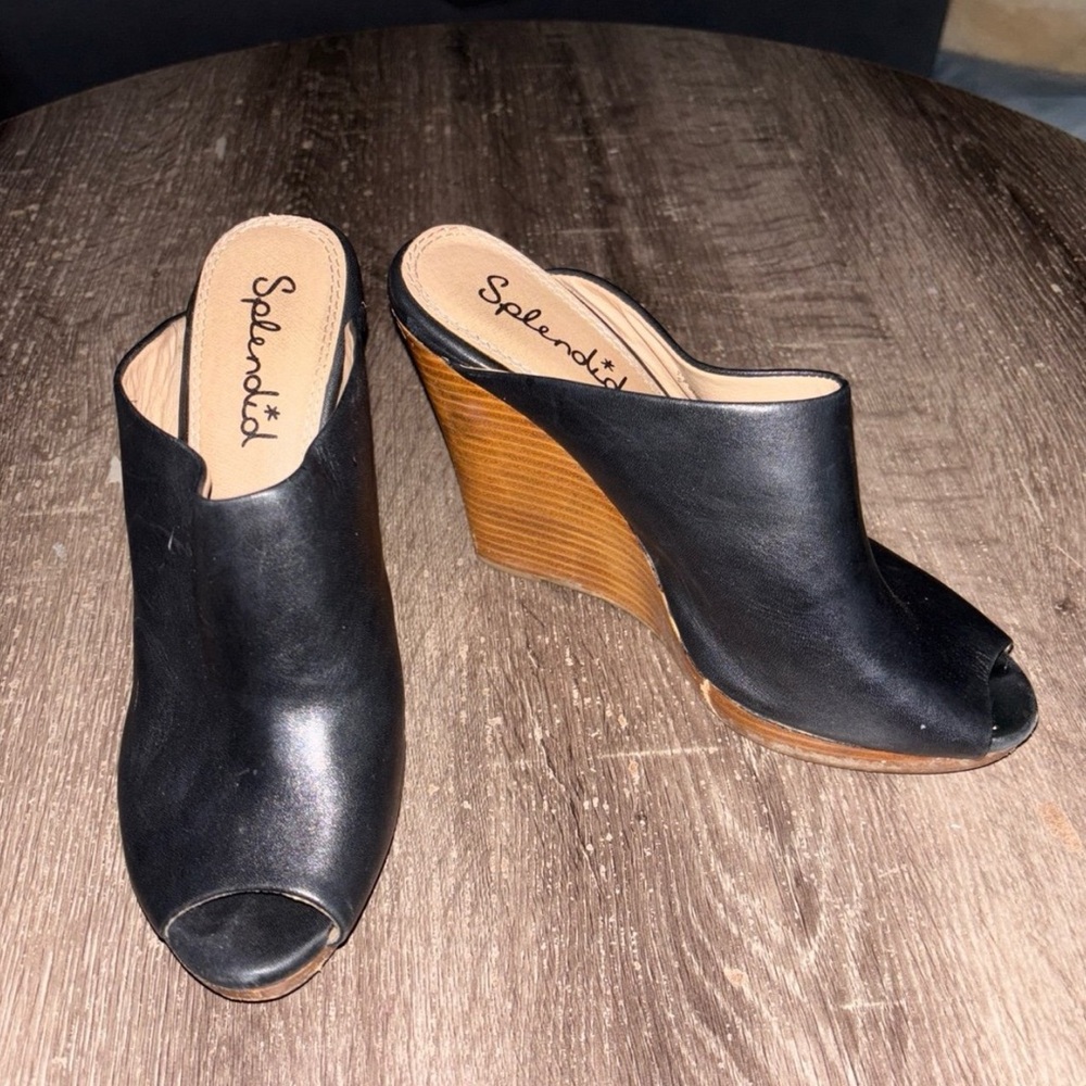 Splendid Black and Brown Wedge Mules